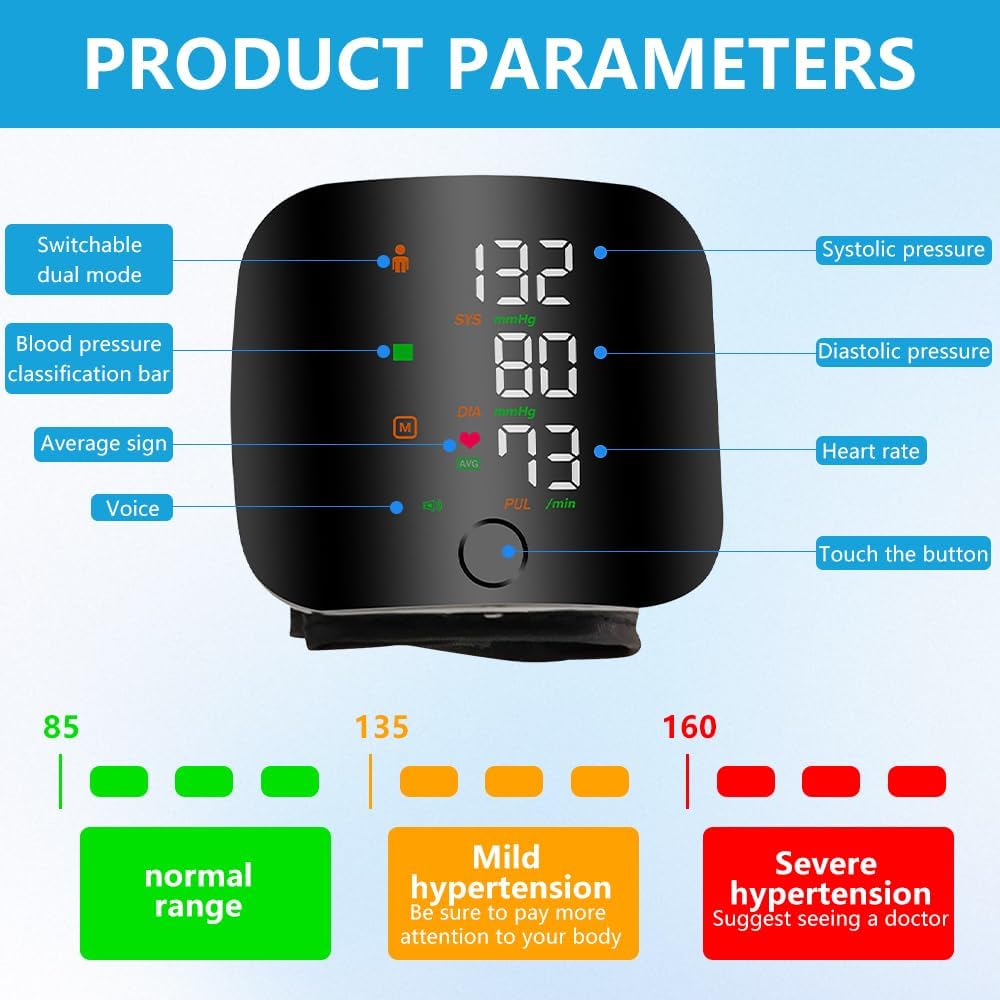 Tensiómetro Digital de Muñeca con Pantalla LED y Carga USB